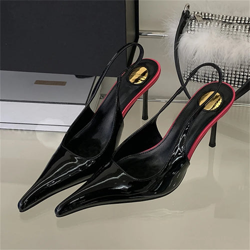 Pointed Toe Patent Leather Slingback Stiletto Pumps for Women