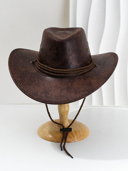 Western Cowboy Hat – Vintage Faux Leather Wide Brim Unisex