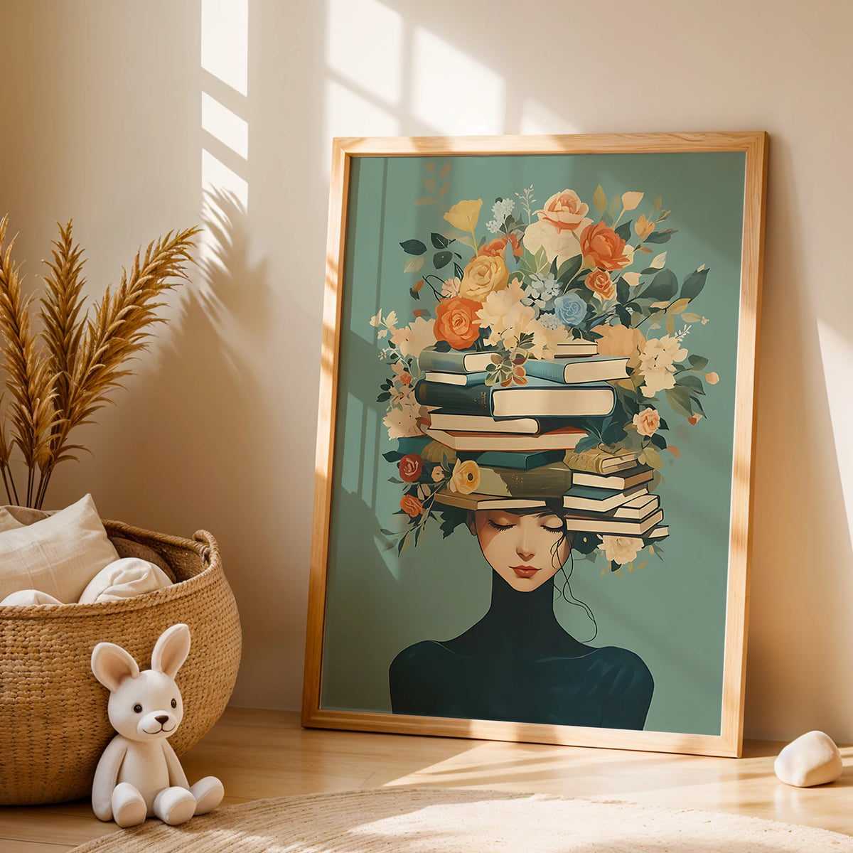 Reader Flower Crown Wall Art Print – Boho Book Lover Poster