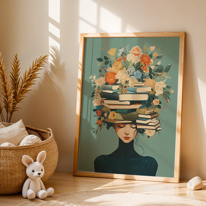 Reader Flower Crown Wall Art Print – Boho Book Lover Poster