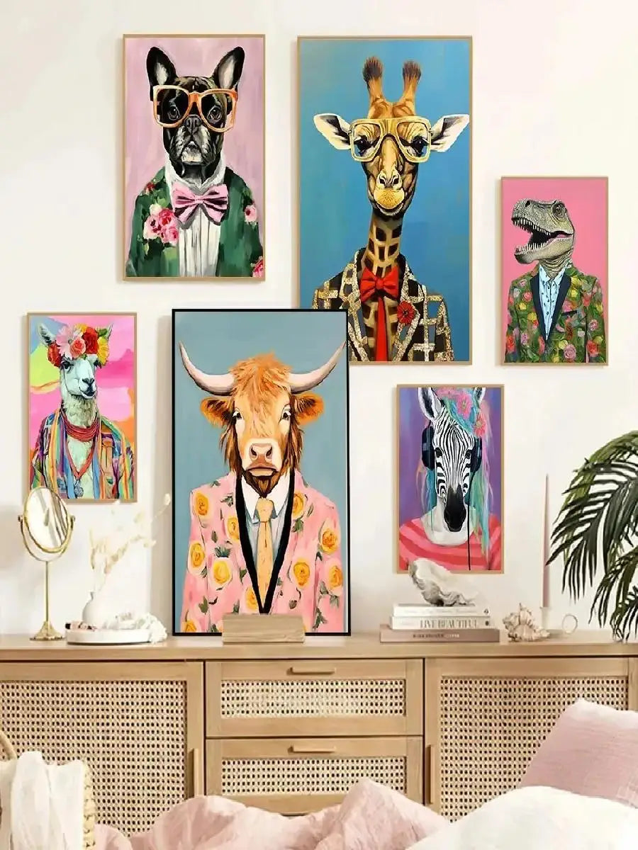 Abstract Animal Wall Art Poster – Funny Dressed Animal Print for Club & Home Decor