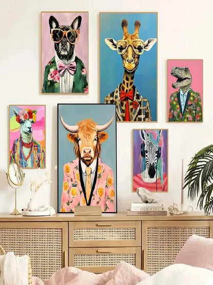 Abstract Animal Wall Art Poster – Funny Dressed Animal Print for Club & Home Decor