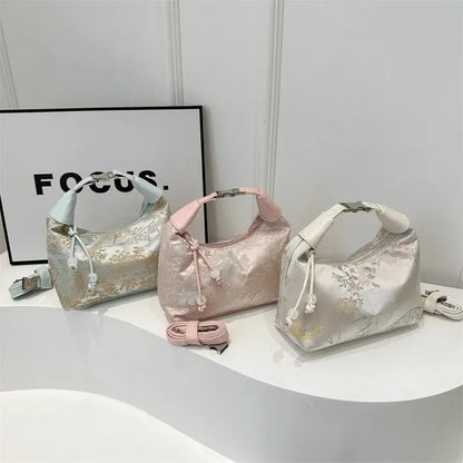 Sweet Embroidery Shoulder Bag Pearl Nylon Texture