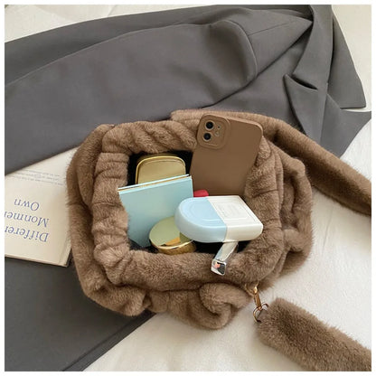 Winter Mink Fur Wrinkle Shoulder Crossbody Bags