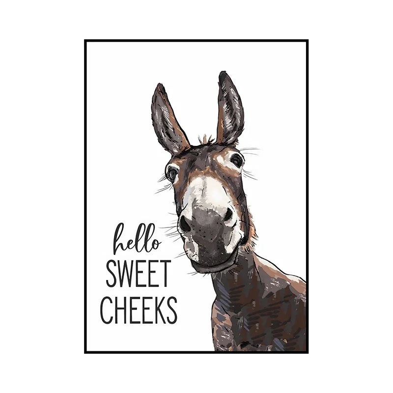 Funny Animal Bathroom Wall Art Poster – Cow, Donkey, Llama, Goat Print