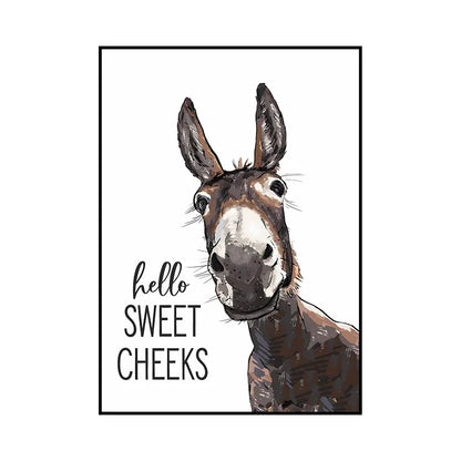 Funny Animal Bathroom Wall Art Poster – Cow, Donkey, Llama, Goat Print