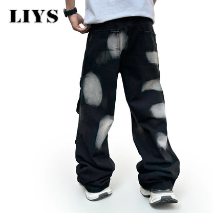 Splashed Ink Cargo Jeans – Men's Streetwear Denim Pants
