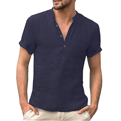 Men's Cotton Linen Short Sleeve Casual Shirt