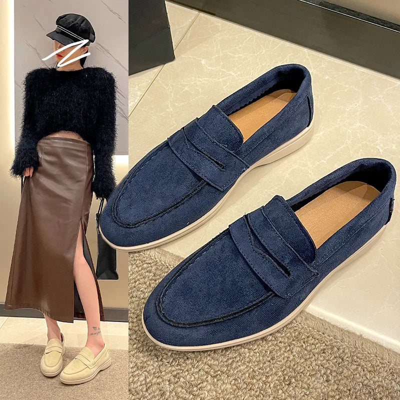 Women's Suede Slip-On Loafers Flat Moccasin Mules