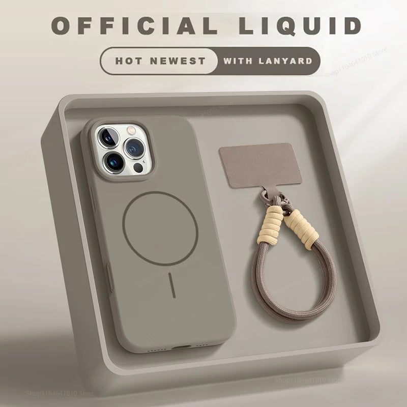 MagSafe Liquid Silicone iPhone Case with Wrist Lanyard