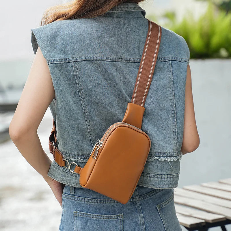 Unisex Soft Leather Crossbody Chest Waist Bag