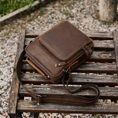 Genuine Leather Men's Crossbody Messenger Bag – Vintage Style