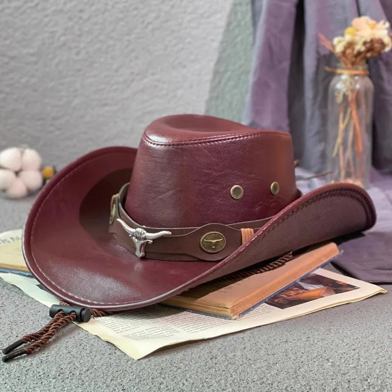Faux Leather Western Cowboy Hat – Unisex Vintage Style