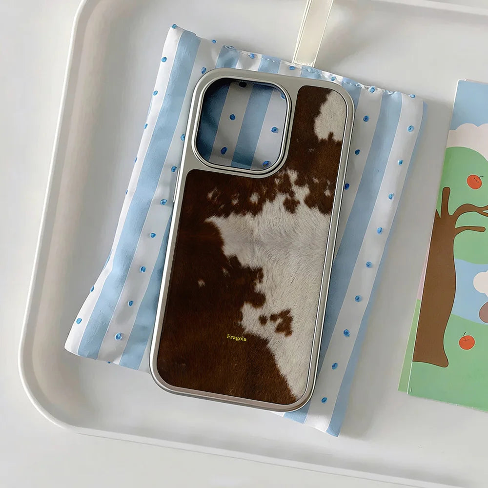 Cowhide Print iPhone Case with Silver Camera Frame – iPhone 11–17 Pro Max Air