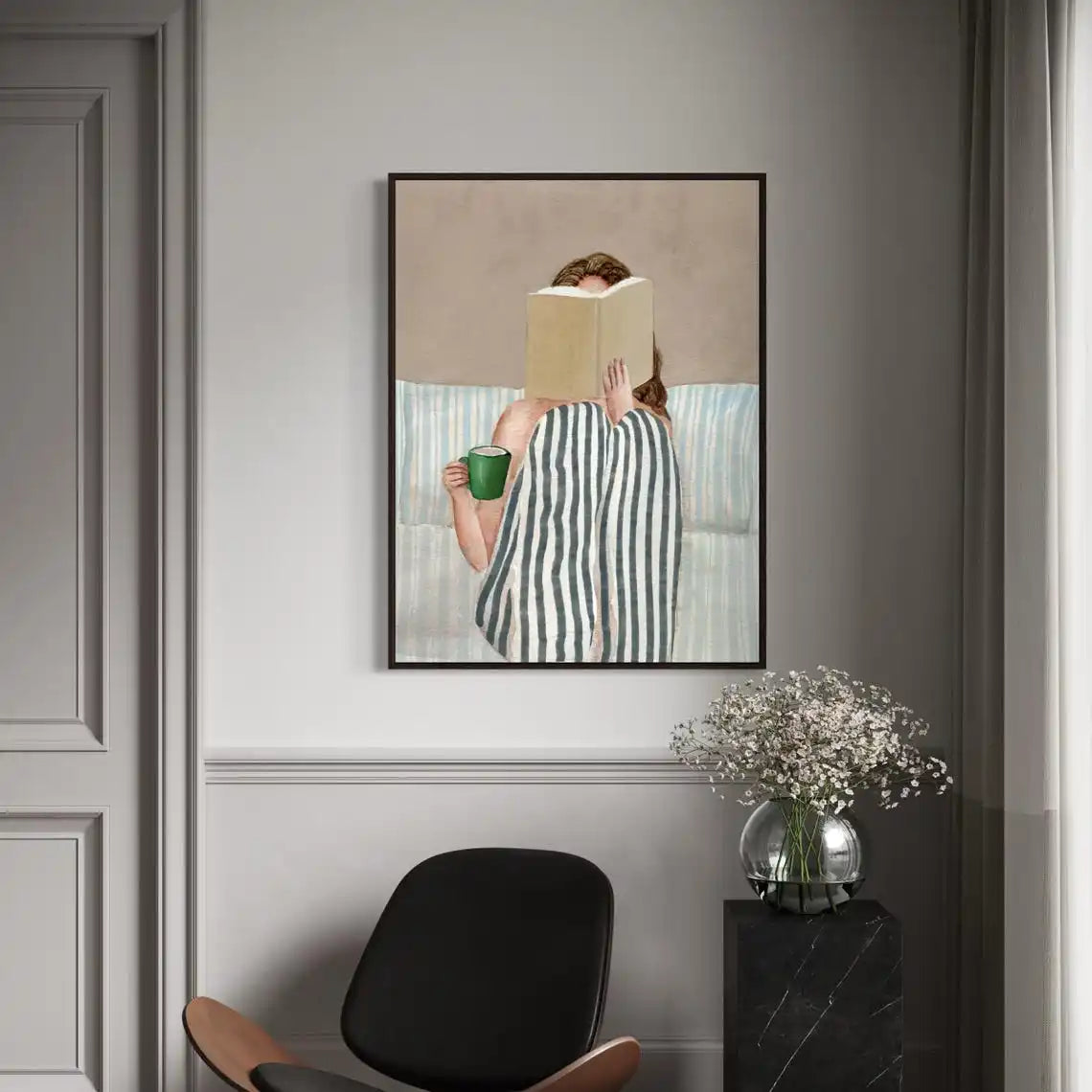 Woman Reading Book Wall Art Print – Minimalist Watercolor Poster