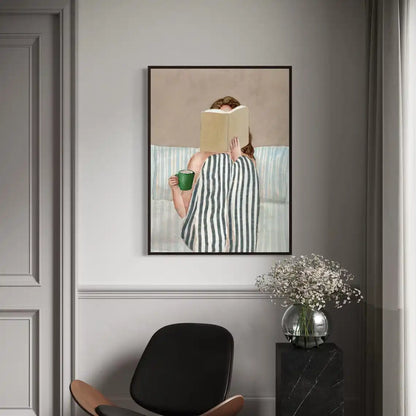 Woman Reading Book Wall Art Print – Minimalist Watercolor Poster