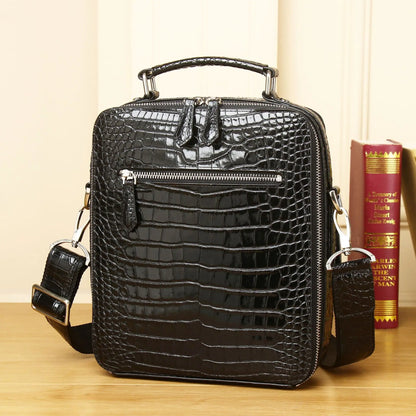 Genuine Leather Crocodile Pattern Men's Messenger Bag