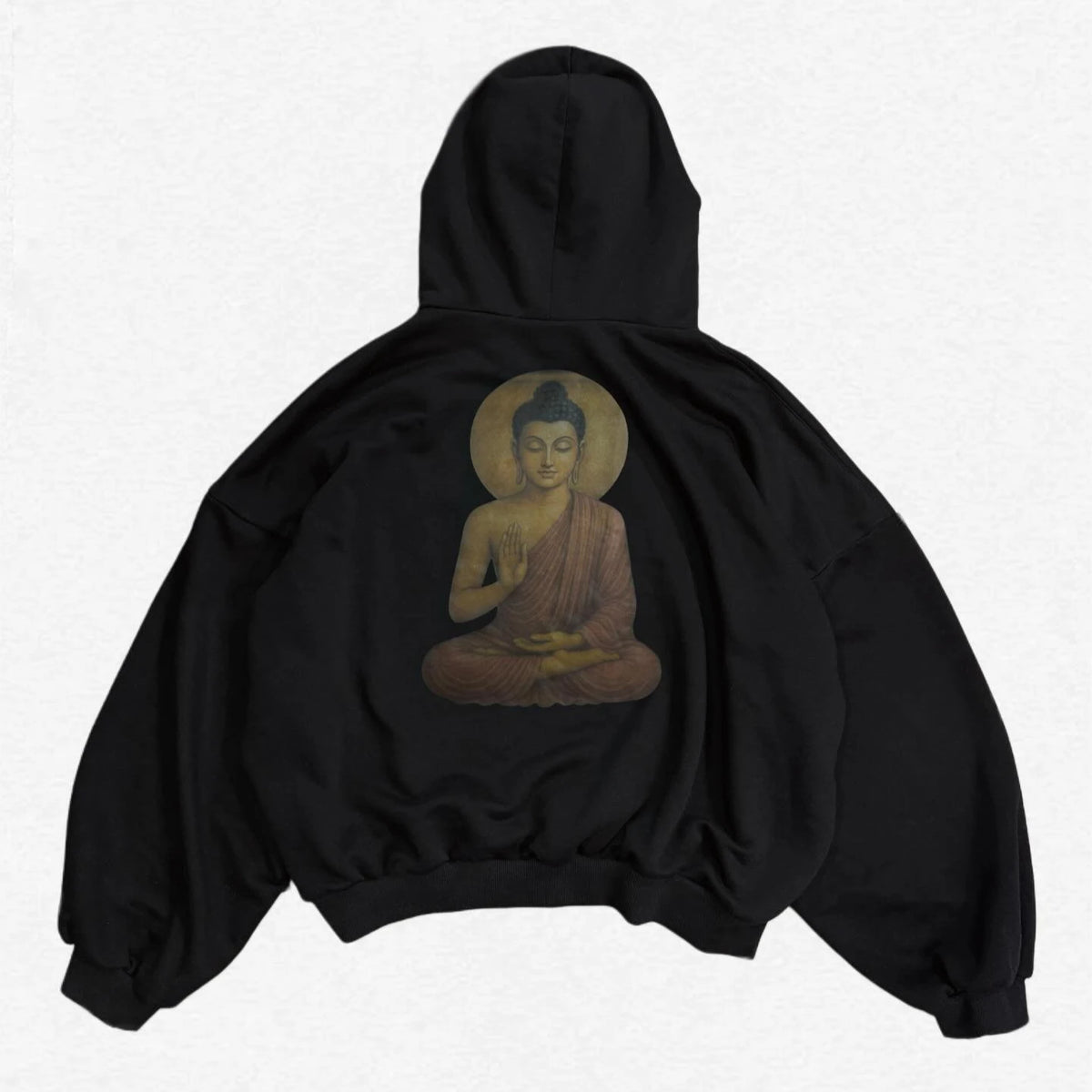 Y2K Graphic Print Oversized Hoodie – Buddha & Grunge Hip Hop Streetwear Sweatshirt