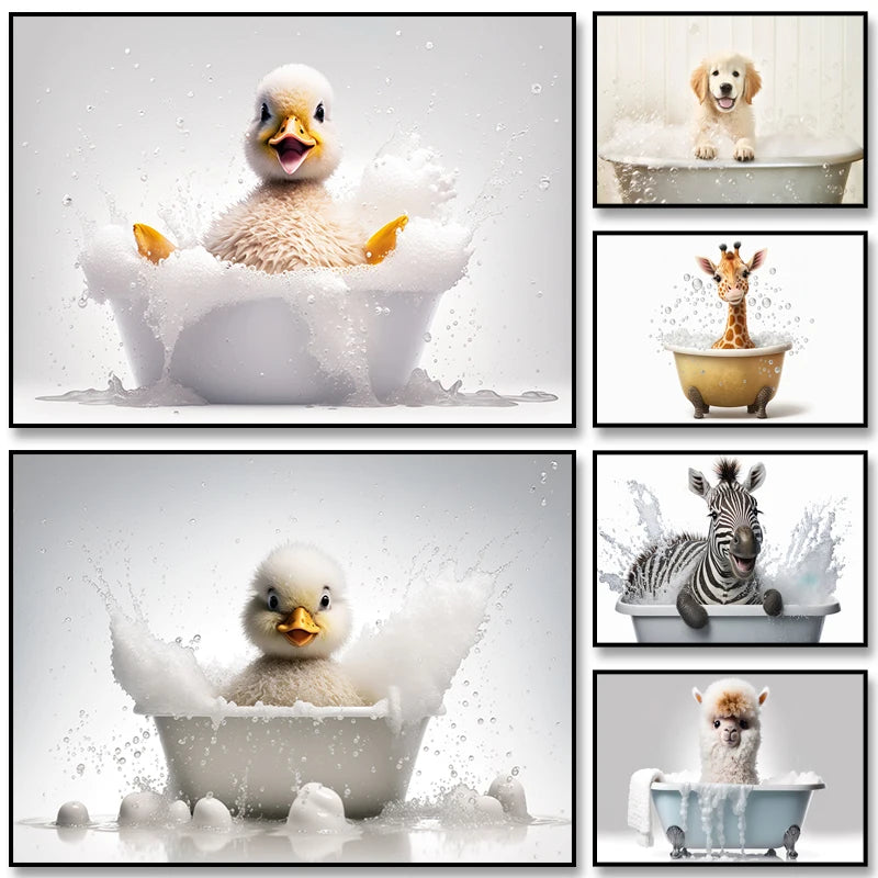Cute Dog in Bathtub Wall Art Poster – Funny Puppy Canvas Print