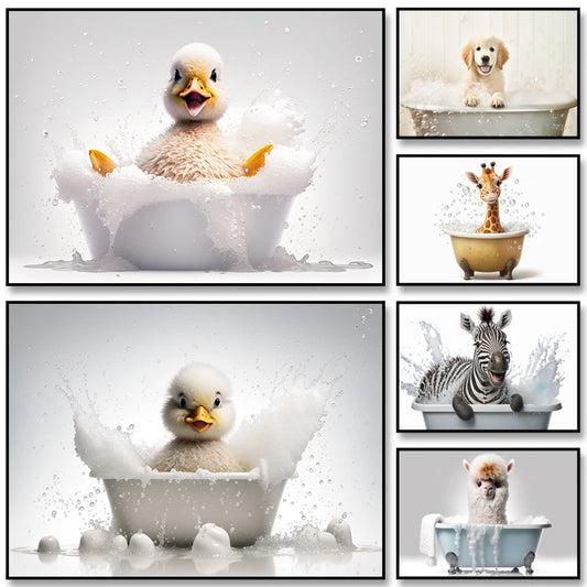 Cute Dog in Bathtub Wall Art Poster – Funny Puppy Canvas Print