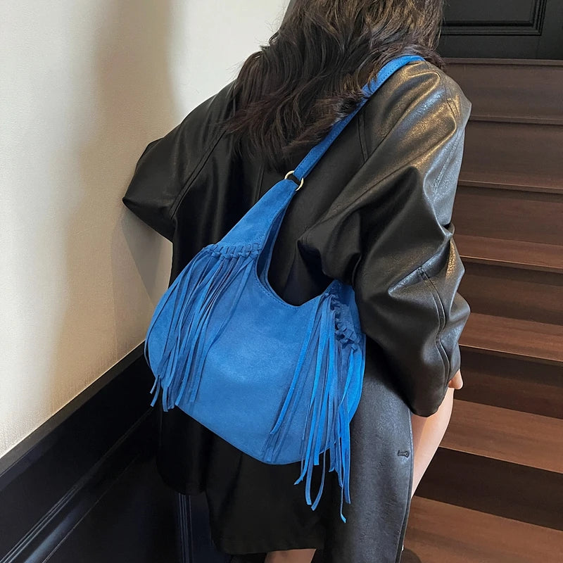 Design Faux Suede Shoulder Bags for Women Retro New Luxury Handbags