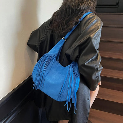 Design Faux Suede Shoulder Bags for Women Retro New Luxury Handbags