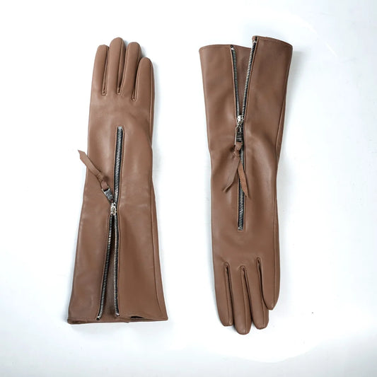 Women's Long Leather Gloves with Zipper – Opera & Evening