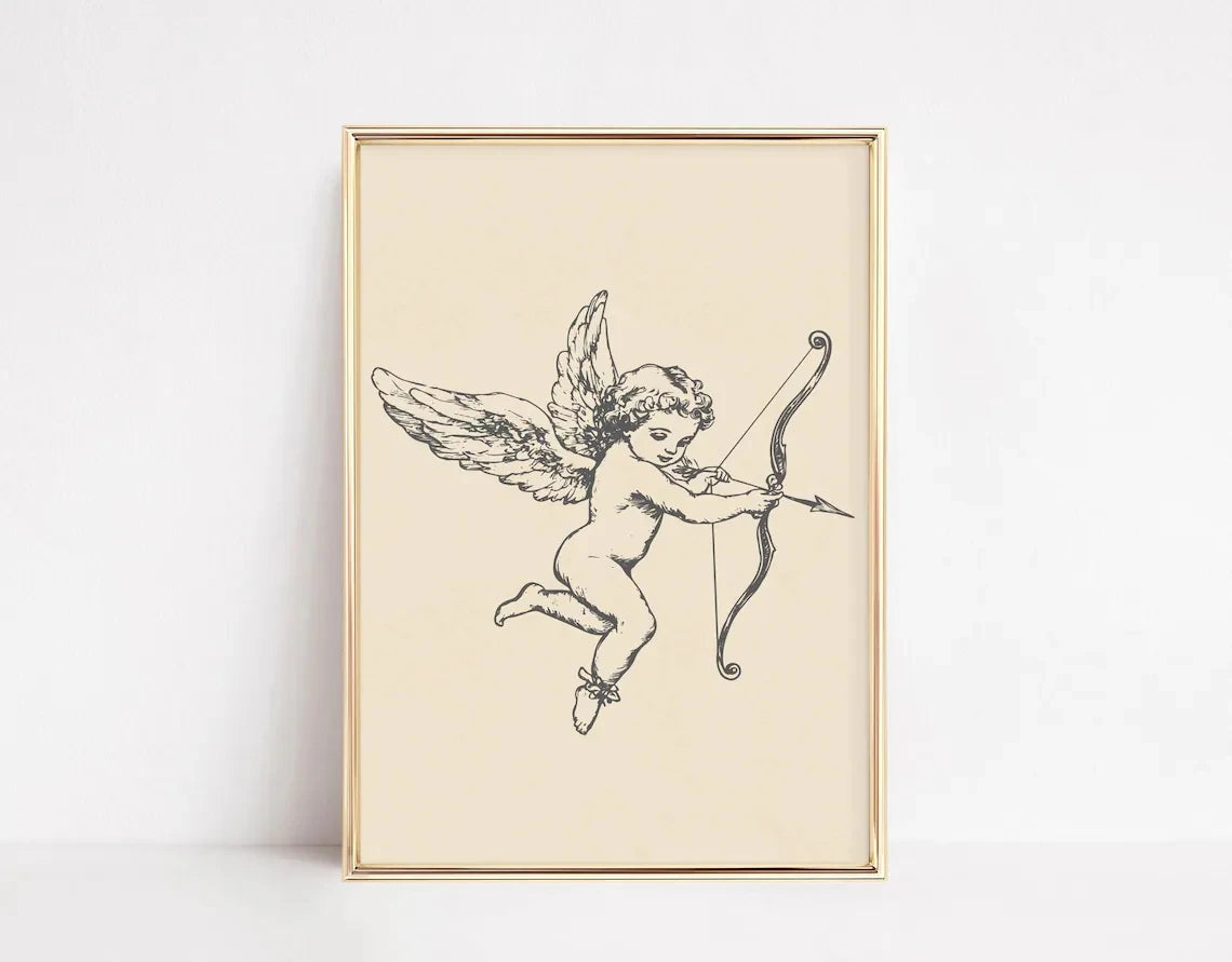 Antique Cupid Wall Art Print – Valentine's Day Romantic Poster