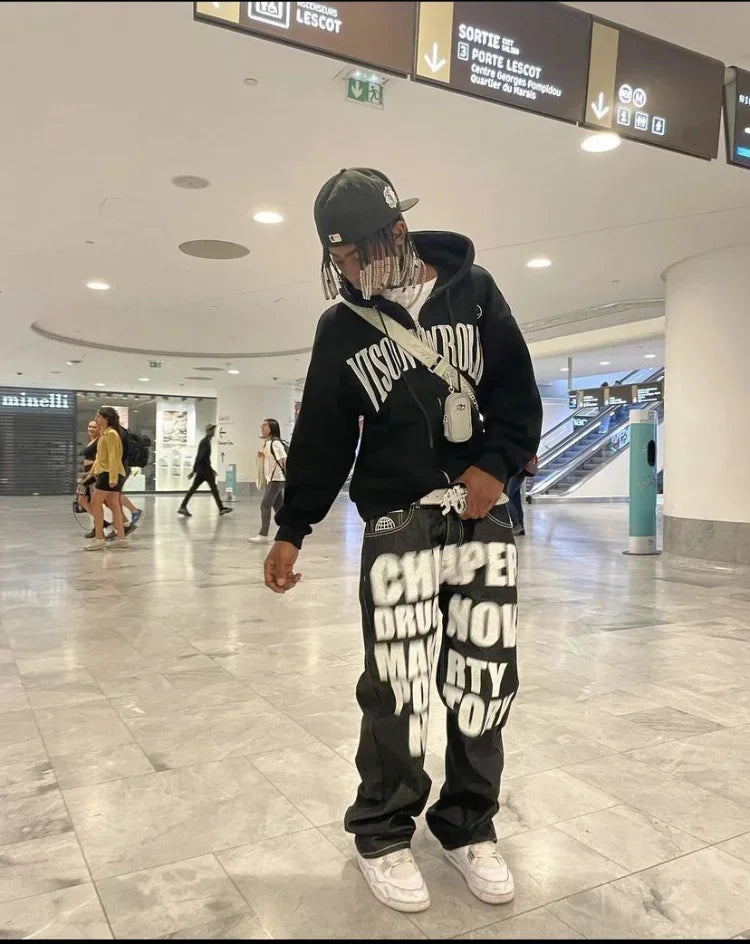 Y2K Wide Leg Jeans – Punk Graphic Print Baggy Denim Pants