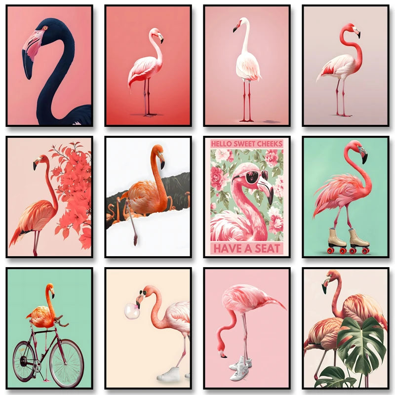 Flamingo on Roller Skates Wall Art Poster – Minimalist Print