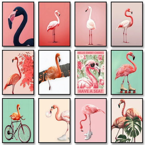 Flamingo on Roller Skates Wall Art Poster – Minimalist Print