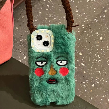 Fur Blush Girl Face iPhone Case – Cute Cartoon Fluffy Cover