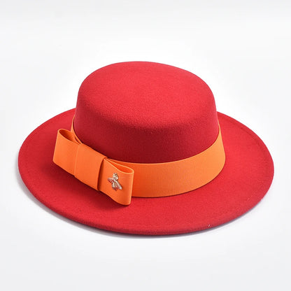 Women's Flat Top Fedora Hat – Bow & Bee Pin, Church & Party
