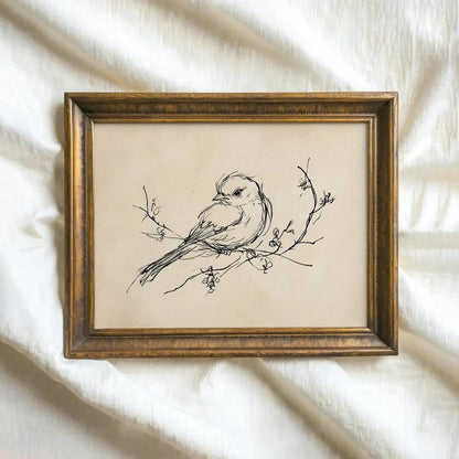Bird Sketch Wall Art Print – Minimalist Nature Line Drawing Poster