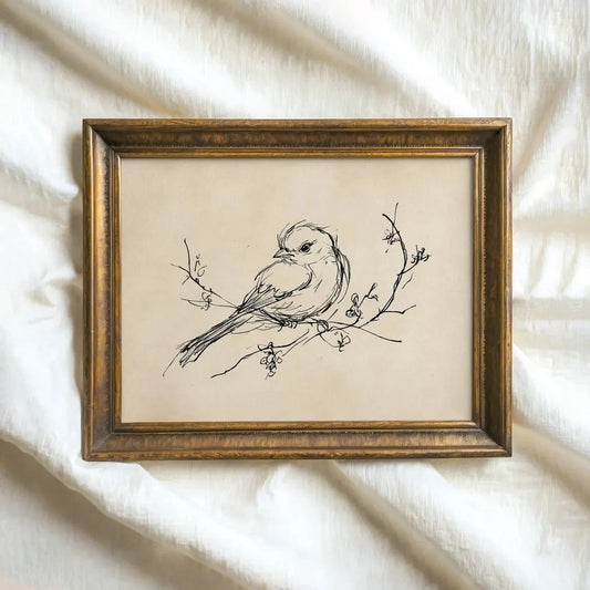 Bird Sketch Wall Art Print – Minimalist Nature Line Drawing Poster