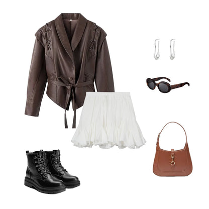 Oversized Faux Leather Jacket Women – Belted Drop Shoulder Coat