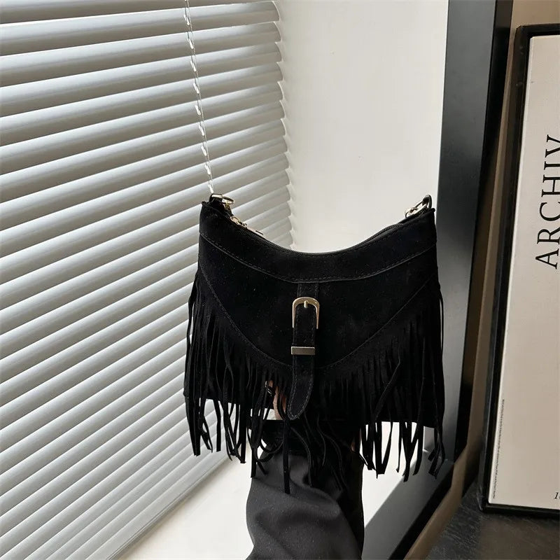 Versatile Texture Suede Tassel Bag
