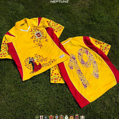 Y2K National Series Floral Embroidery Color Block Unisex T-Shirt