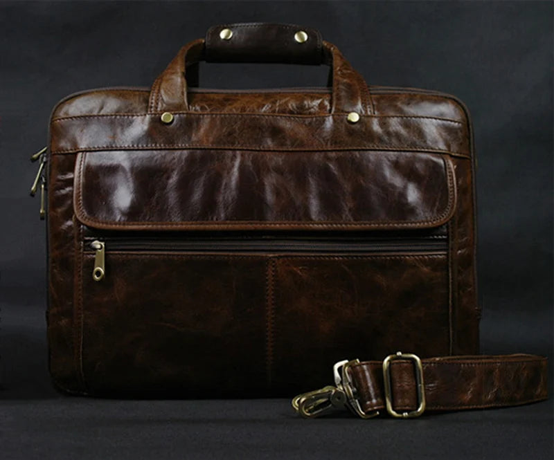 Full Grain Leather Men's Briefcase – 15" Laptop Portfolio Bag