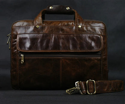 Full Grain Leather Men's Briefcase – 15" Laptop Portfolio Bag