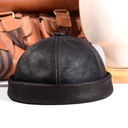 Men S Women Real Leather Winter Warm Skullcap Beanies Beret Round Hat Brimless Caps