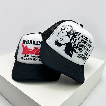 Graphic Print Mesh Trucker Hat Breathable Baseball Cap