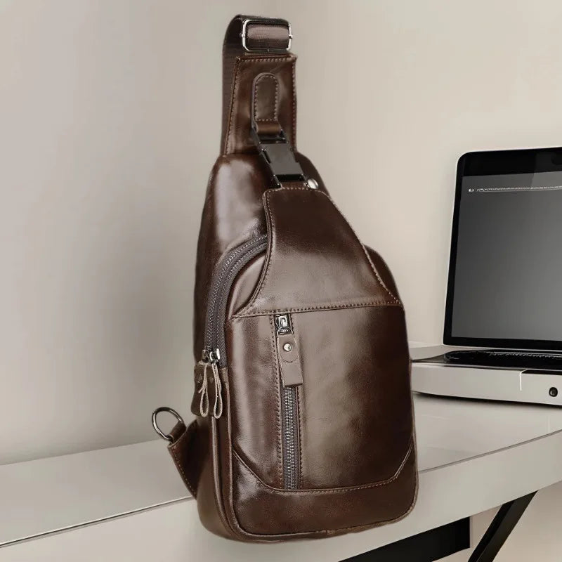 Men's Genuine Leather Sling Chest Bag – Python Skin Crossbody Pack
