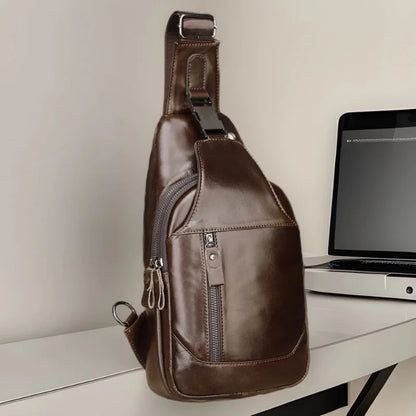 Men's Genuine Leather Sling Chest Bag – Python Skin Crossbody Pack