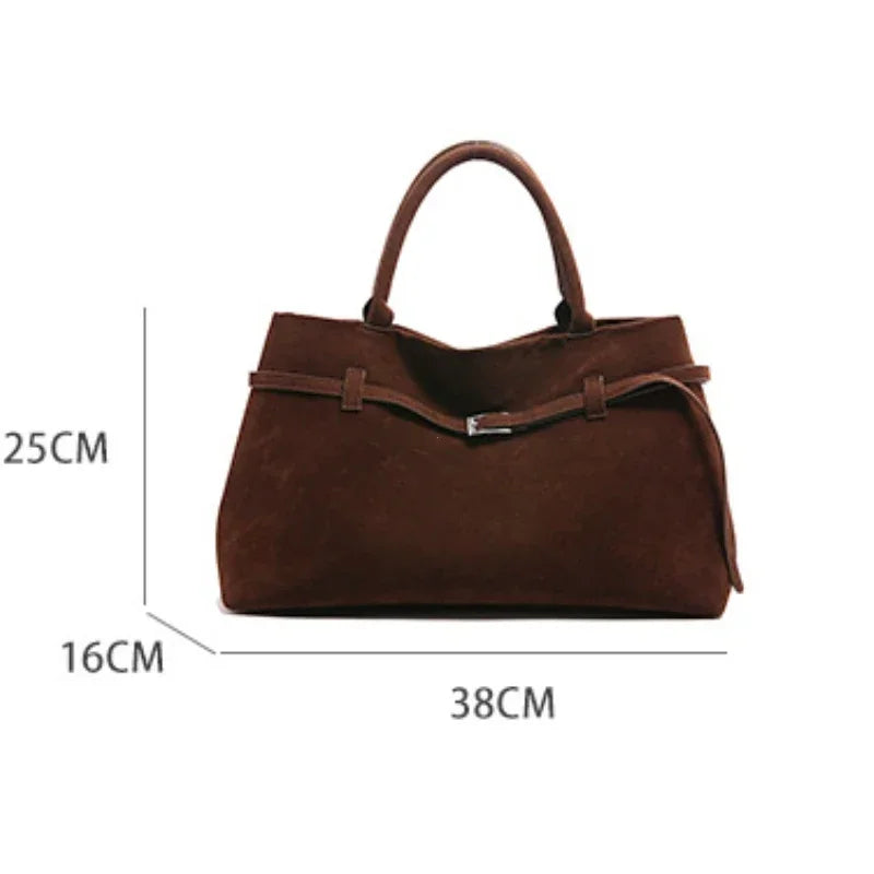 Buckle Decorative Design Solid Faux Suede Handbag