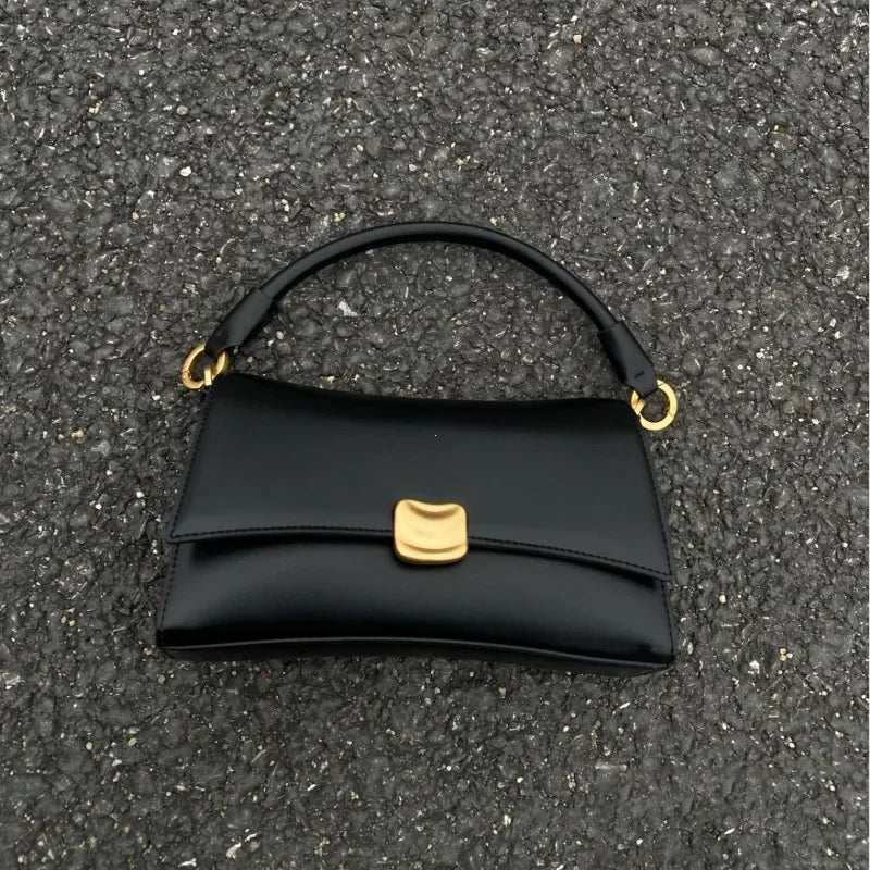 Y2K Women's Shoulder Bag – Black PU Leather Flap Lock Handbag