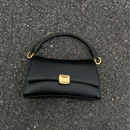 Y2K Women's Shoulder Bag – Black PU Leather Flap Lock Handbag