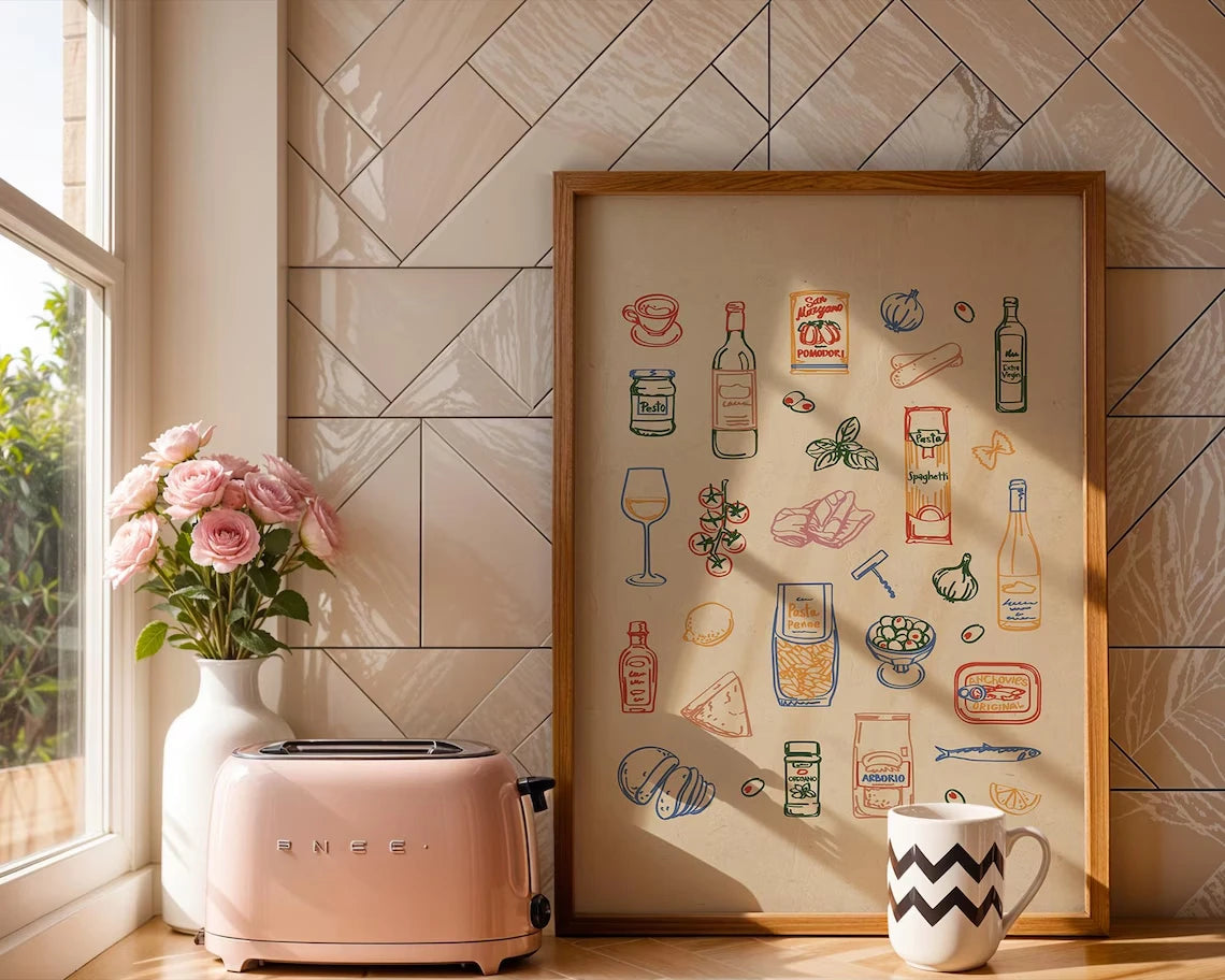 Mediterranean Kitchen Ingredient Sketch Wall Art Poster
