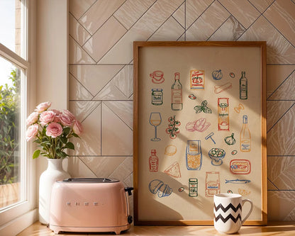 Mediterranean Kitchen Ingredient Sketch Wall Art Poster