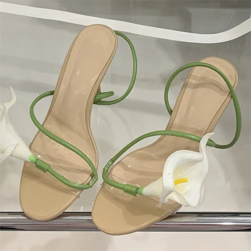 Flower Strap Thin Heel Sandals – Women's Open Toe Party Heels